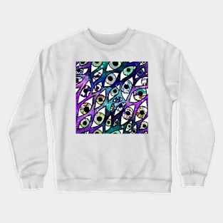 Trippy Galaxy Rainbow Swirl Eyes Purple and Oil Slick Rainbow Crewneck Sweatshirt